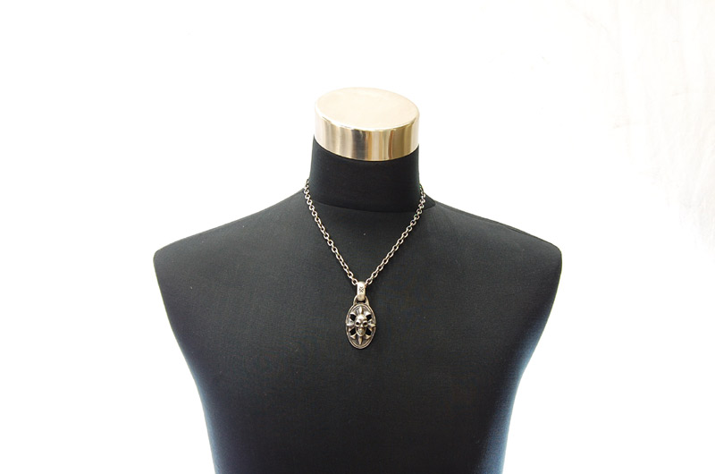 Cross Oval On Skull With H.W.O Pendant[P-23] / Quarter Chain Necklace[N-66] (50cm)