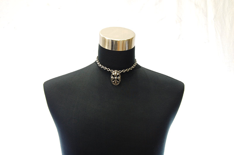 Cross Oval Pendant With Back Loop[P-143] / Half Chain Necklace[N-65] (43cm)