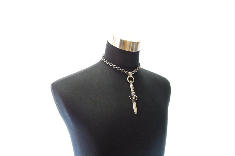 Dagger With Skull With H.W.O Pendant[P-46] / Three-fifths Chain & Half T-bar Necklace[N-72] (43cm)