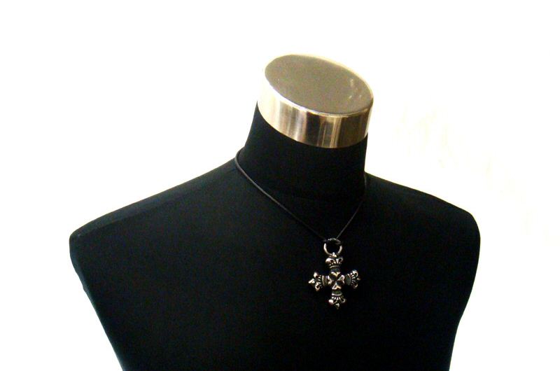  Half 4Heart Crown Short Cross Pendant[P-99] / lethrter Necklace (44cm)