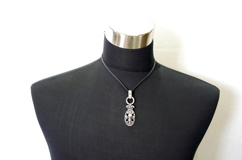 Half Cross Oval On Skull With Crown＆H.W.O Pendant [P-81] / Leather Necklace (43cm)