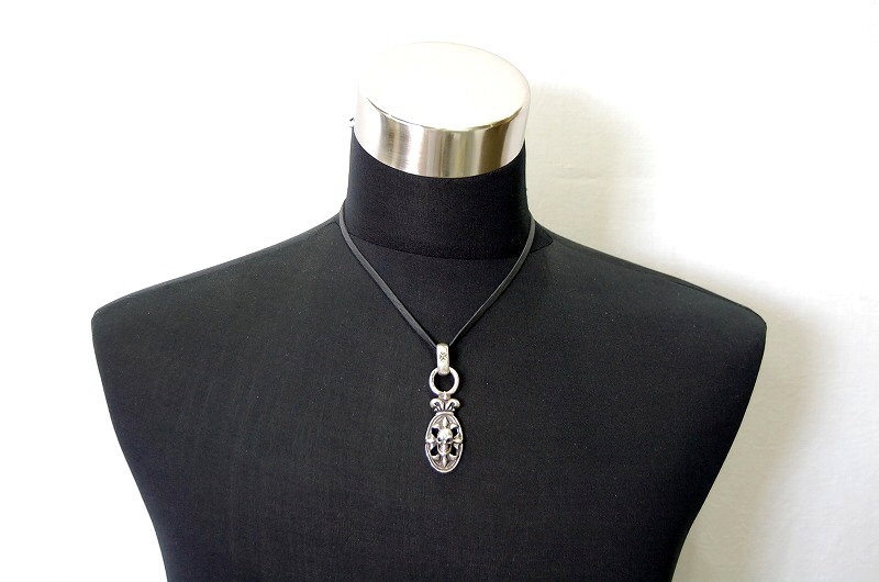Half Cross Oval On Skull With Crown＆H.W.O Pendant [P-81] / Leather Necklace (45cm)