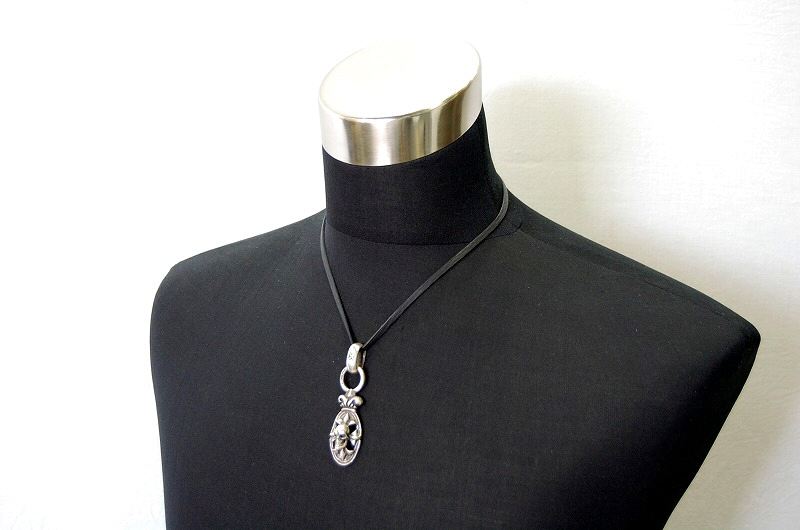 Half Cross Oval On Skull With Crown＆H.W.O Pendant [P-81] / Leather Necklace (50cm)