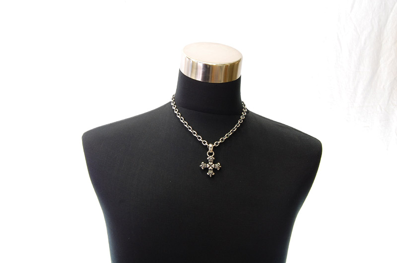 One Eighth 4 Heart Crown Short Cross With H.W.O Pendant[P-148] / Half Chain Necklace[N-65] (50cm)