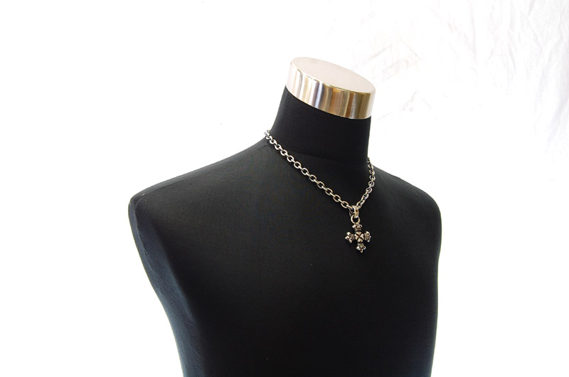 One Eighth 4 Heart Crown Short Cross With H.W.O Pendant[P-148] / Half Chain Necklace[N-65] (50cm)