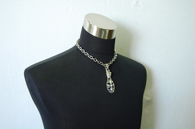 Old Bulldog & Cross Oval Pendant [P-167]  / Three-fifth Chain Necklace[N-72] (45cm)