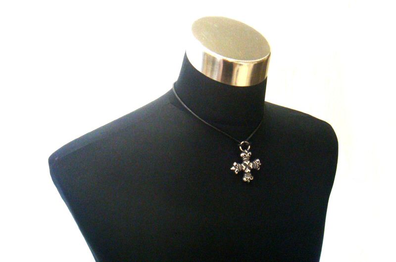  Quarter 4 Heart Crown Short Cross Pendant[P-113] / lethrter Necklace (44cm)