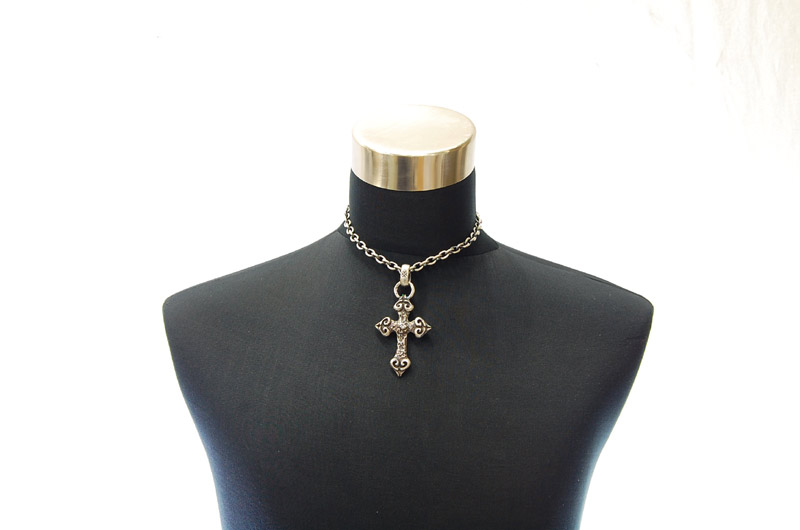 Quarter 4 Heart Chiseled Cross With H.W.O Pendant[P-28] / Half Chain Necklace[N-65] (43cm)