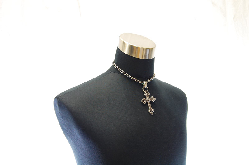 Quarter 4 Heart Chiseled Cross With H.W.O Pendant[P-28] / Half Chain Necklace[N-65] (43cm)
