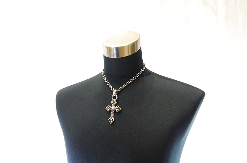 Quarter 4 Heart Chiseled Cross With H.W.O Pendant[P-28] / Half Chain Necklace[N-65] (45cm)