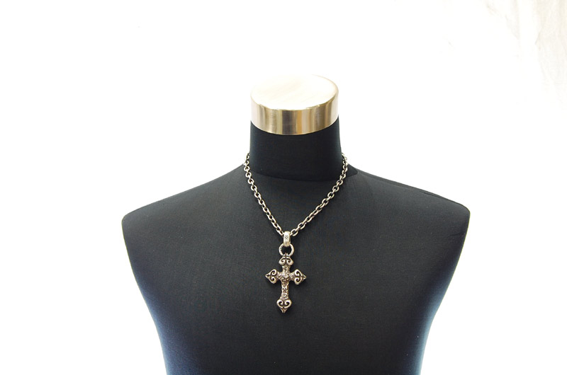Quarter 4 Heart Chiseled Cross With H.W.O Pendant[P-28] / Half Chain Necklace[N-65] (50cm)