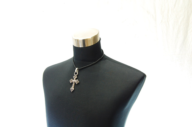 Quarter 4 Heart Chiseled Cross With H.W.O Pendant[P-28] / lethrter Necklace (44cm)
