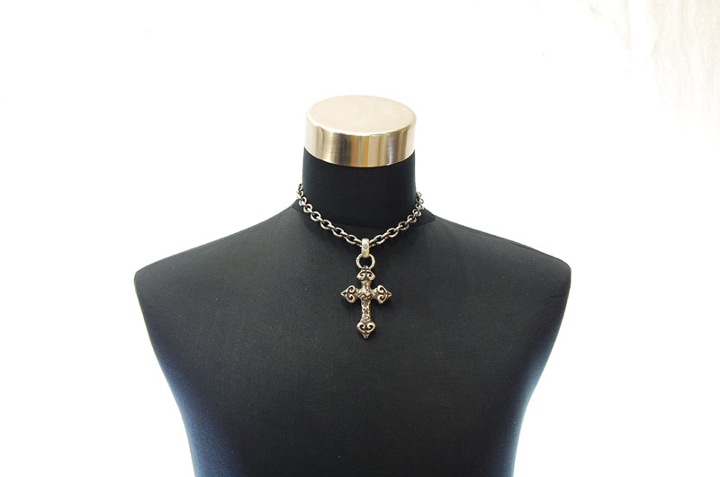 Quarter 4 Heart Chiseled Cross With H.W.O Pendant[P-28] / Three-fifth Chain Necklace[N-72] (43cm)