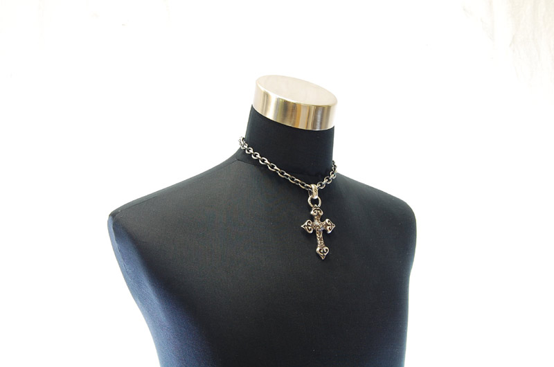 Quarter 4 Heart Chiseled Cross With H.W.O Pendant[P-28] / Three-fifth Chain Necklace[N-72] (43cm)