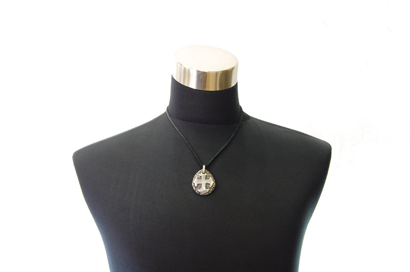 Reised Cross Chiseled Blob Pendant[P-149]  / lethrter Necklace (50cm)