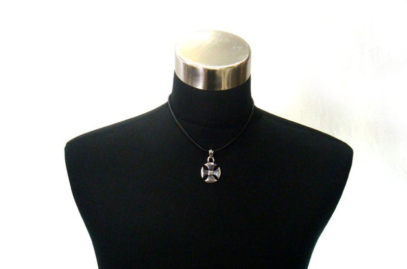 Round Cross Pendant[P-110] / lethrter Necklace (44cm)