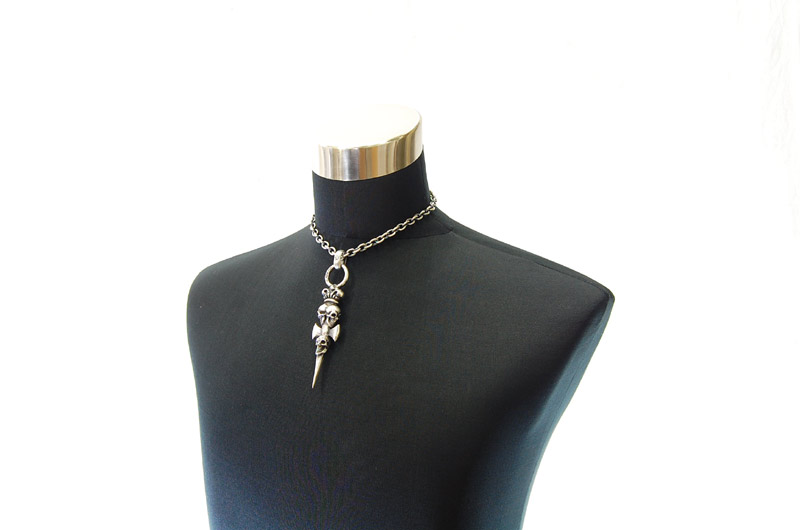 Triple Skull Dagger On Crown Pendant[P-141] / Half Chain Necklace[N-65] (43cm)