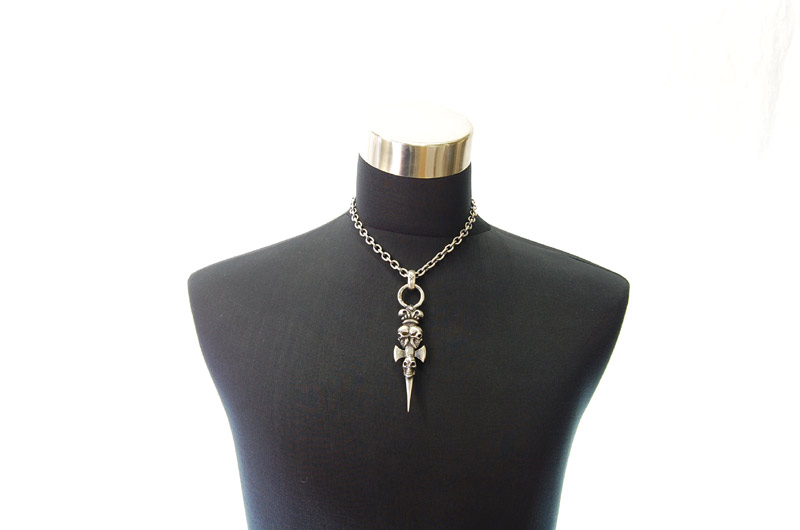 Triple Skull Dagger On Crown Pendant[P-141] / Half Chain Necklace[N-65] (45cm)