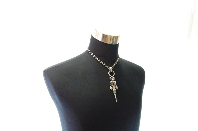 Triple Skull Dagger On Crown Pendant[P-141] / Half Chain Necklace[N-65] (45cm)