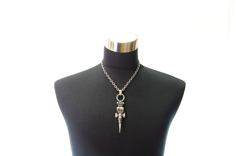 Triple Skull Dagger On Crown Pendant[P-141] / Half Chain Necklace[N-65] (50cm)