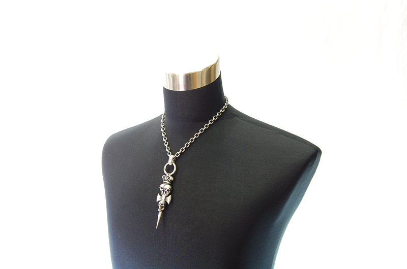 Triple Skull Dagger On Crown Pendant[P-141] / Half Chain Necklace[N-65] (50cm)