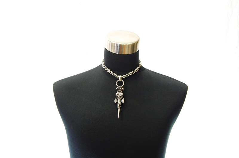 Triple Skull Dagger On Crown Pendant[P-141] / Hand Craft Chain Necklace[N-98] (43cm)