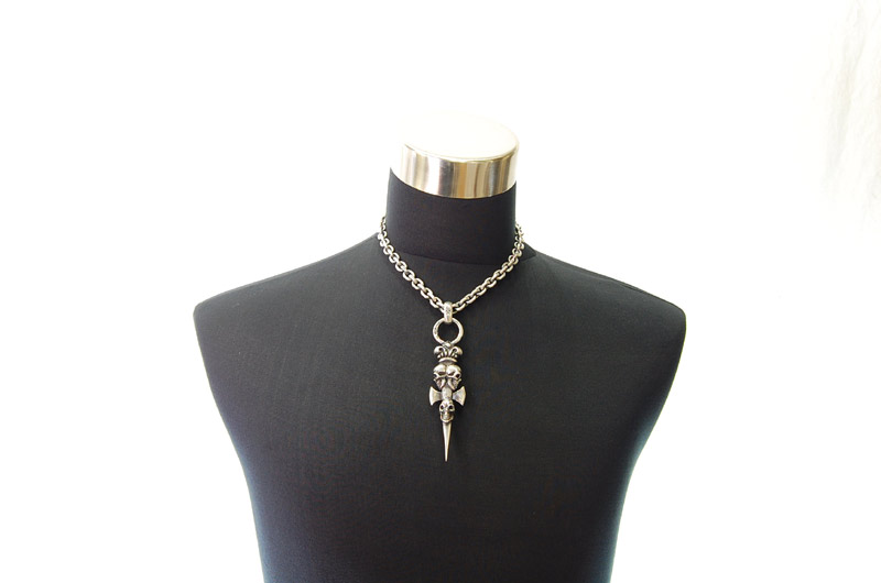 Triple Skull Dagger On Crown Pendant[P-141] / Hand Craft Chain Necklace[N-98] (45cm)