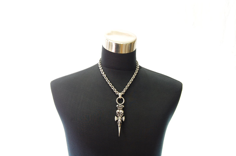 Triple Skull Dagger On Crown Pendant[P-141] / Hand Craft Chain Necklace[N-98] (50cm)