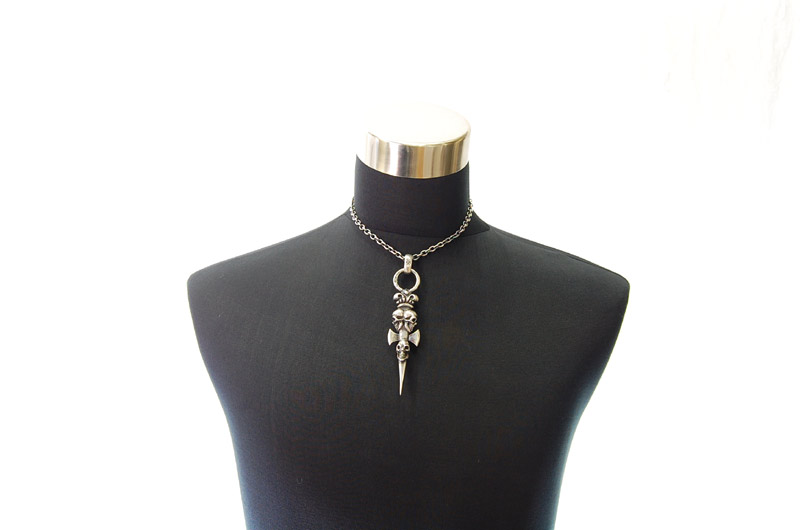 Triple Skull Dagger On Crown Pendant[P-141] / Quarter Chain Necklace[N-66] (43cm)
