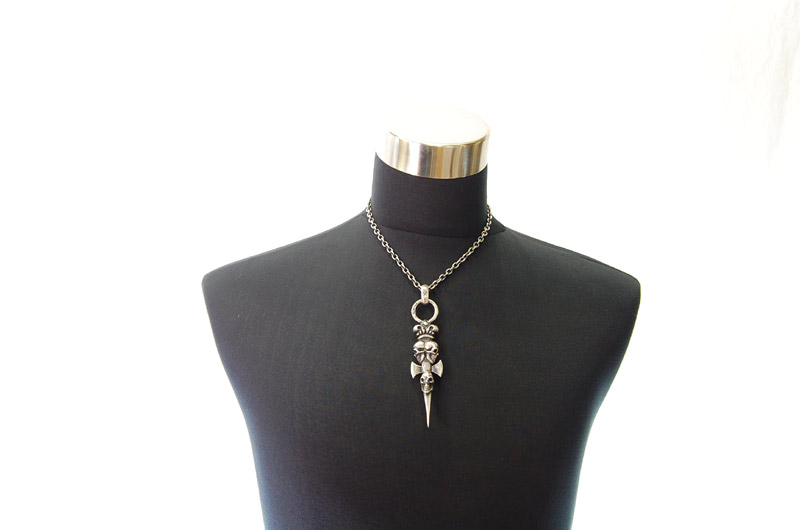 Triple Skull Dagger On Crown Pendant[P-141] / Quarter Chain Necklace[N-66] (45cm)