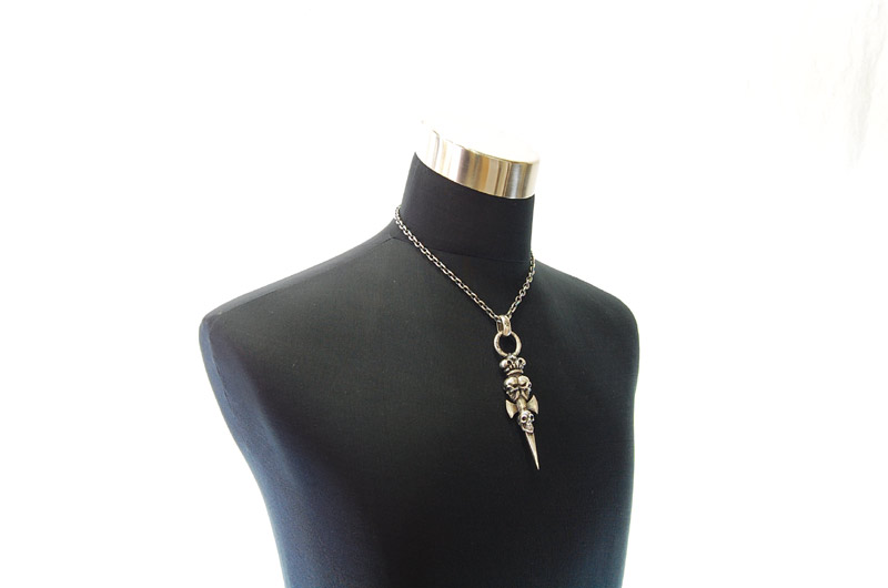 Triple Skull Dagger On Crown Pendant[P-141] / Quarter Chain Necklace[N-66] (45cm)
