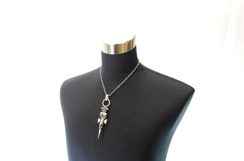 Triple Skull Dagger On Crown Pendant[P-141] / Quarter Chain Necklace[N-66] (50cm)