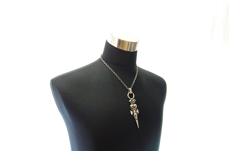 Triple Skull Dagger On Crown Pendant[P-141] / Quarter Chain Necklace[N-66] (50cm)