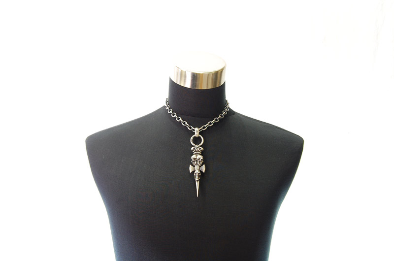 Triple Skull Dagger On Crown Pendant[P-141] / Three-fifth Chain Necklace[N-72] (43cm)