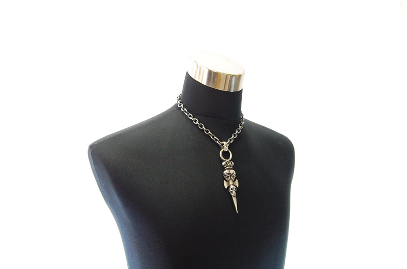 Triple Skull Dagger On Crown Pendant[P-141] / Three-fifth Chain Necklace[N-72] (45cm)