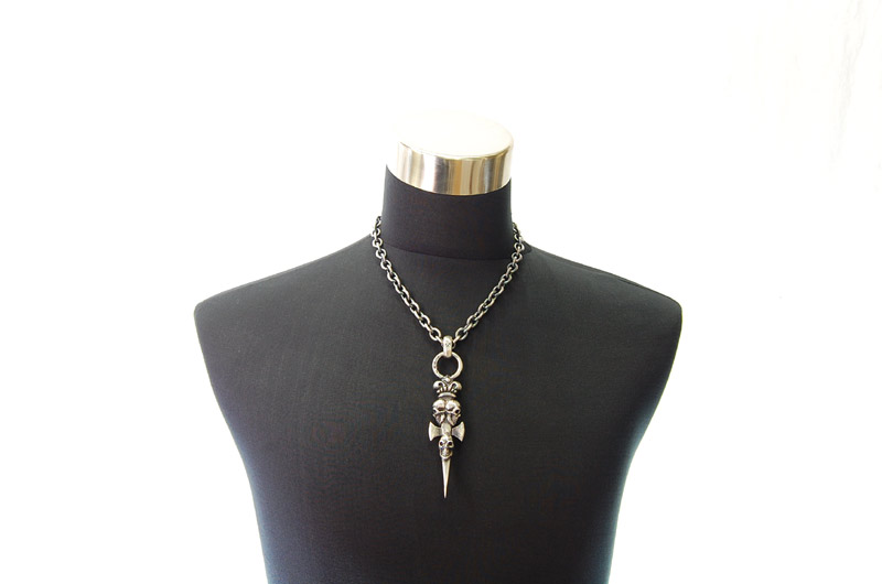 Triple Skull Dagger On Crown Pendant[P-141] / Three-fifth Chain Necklace[N-72] (50cm)