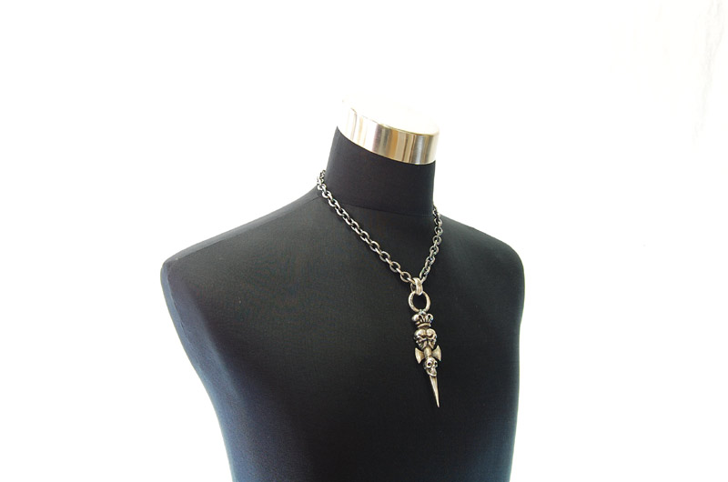 Triple Skull Dagger On Crown Pendant[P-141] / Three-fifth Chain Necklace[N-72] (50cm)
