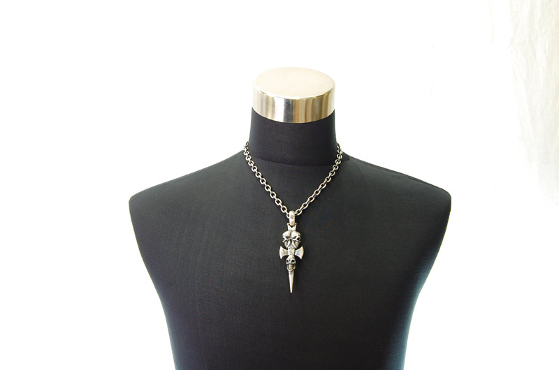 Triple Skull Dagger Pendant (Maltese Cross Stamp)[P-42] / Half Chain Necklace[N-65] (50cm)