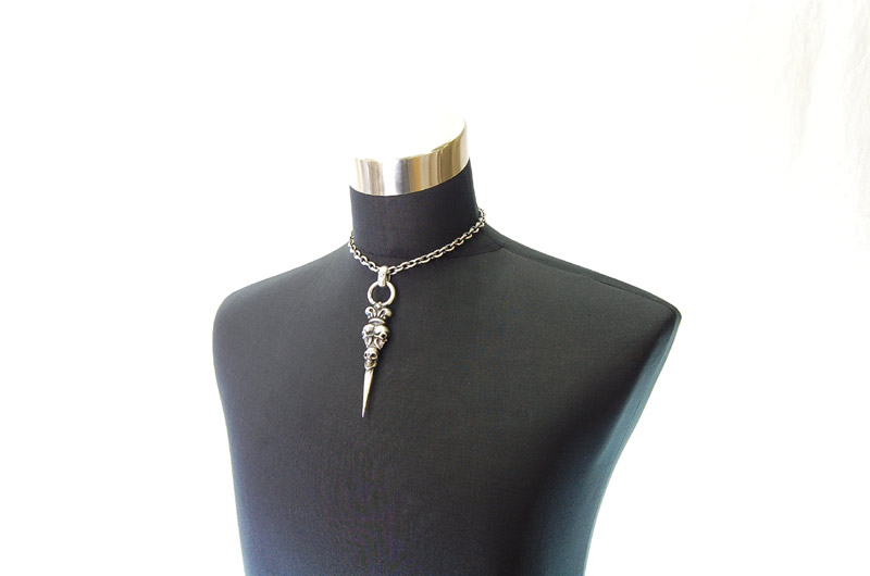 Triple Skull On Crown Dagger Pendant[P-133] / Half Chain Necklace[N-65] (43cm)