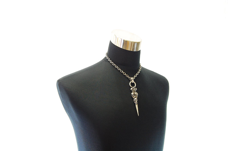 Triple Skull On Crown Dagger Pendant[P-133] / Half Chain Necklace[N-65] (45cm)