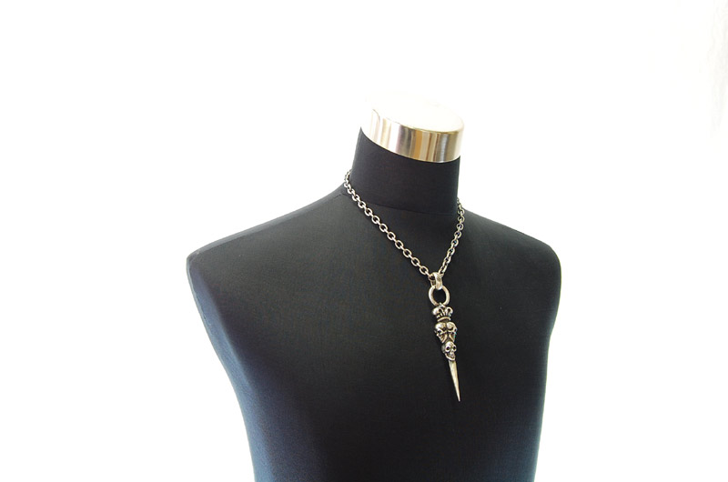 Triple Skull On Crown Dagger Pendant[P-133] / Half Chain Necklace[N-65] (50cm)