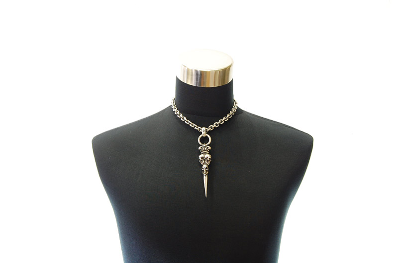 Triple Skull On Crown Dagger Pendant[P-133] / Hand Craft Chain Necklace[N-98] (43cm)
