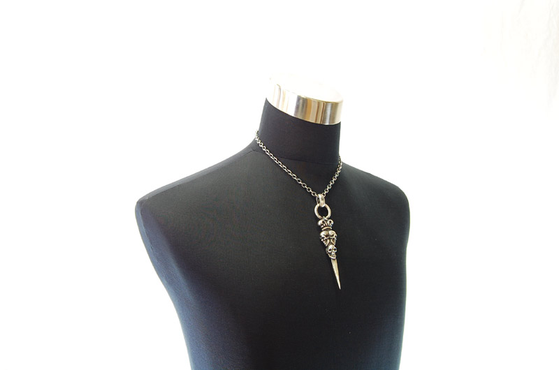 Triple Skull On Crown Dagger Pendant[P-133] / Quarter Chain Necklace[N-66] (45cm)