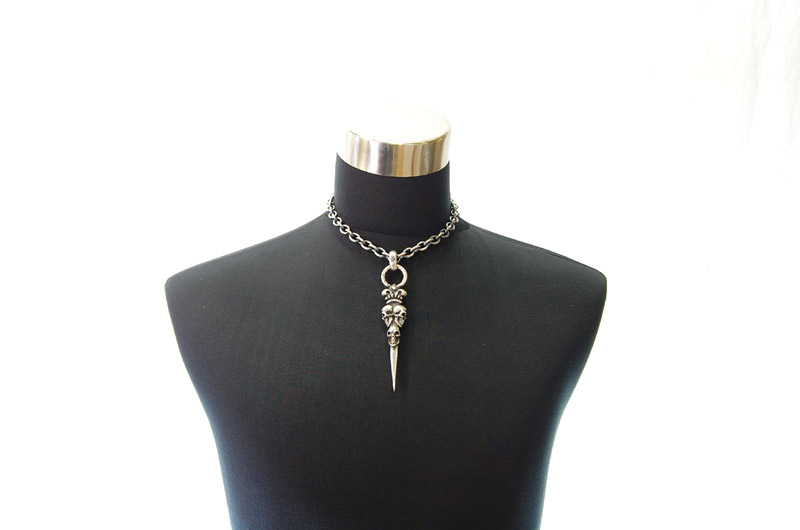 Triple Skull On Crown Dagger Pendant[P-133] / Three-fifth Chain Necklace[N-72] (43cm)
