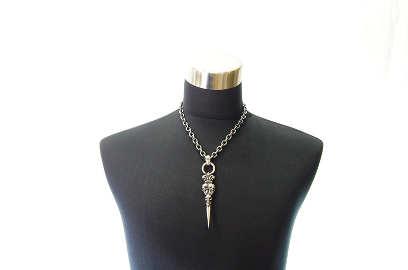 Triple Skull On Crown Dagger Pendant[P-133] / Three-fifth Chain Necklace[N-72] (50cm)