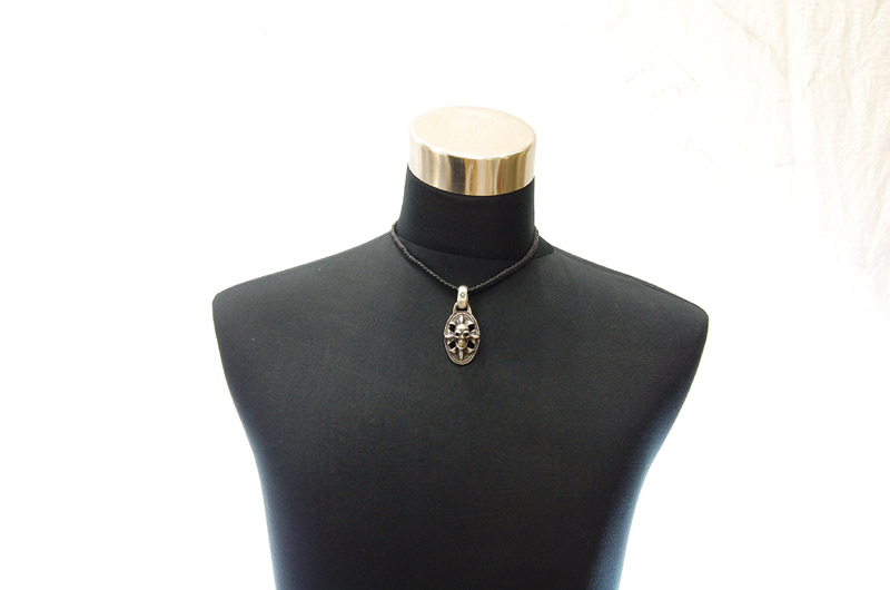 Cross Oval On Skull With H.W.O Pendant[P-23] / Leather Necklace (44cm)