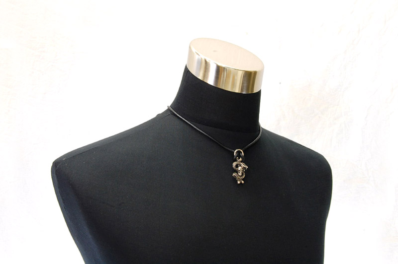 Quarter Skull On Snake Pendant[P-74] / Leather Necklace (45cm)