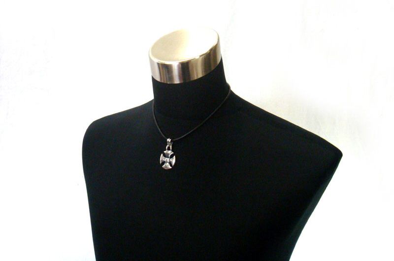 Round Cross Pendant[P-110] / lethrter Necklace (44cm)