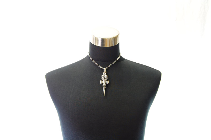 Triple Skull Dagger Pendant (Maltese Cross Stamp)[P-42] / Quarter Chain Necklace[N-66] (43cm)