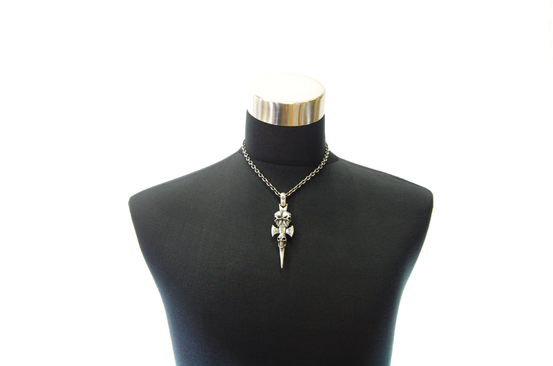 Triple Skull Dagger Pendant (Maltese Cross Stamp)[P-42] / Quarter Chain Necklace[N-66] (45cm)